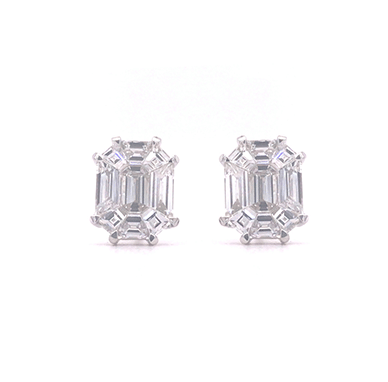 Sabel Collection White Gold Illusion Emerald Cut Diamond Earrings