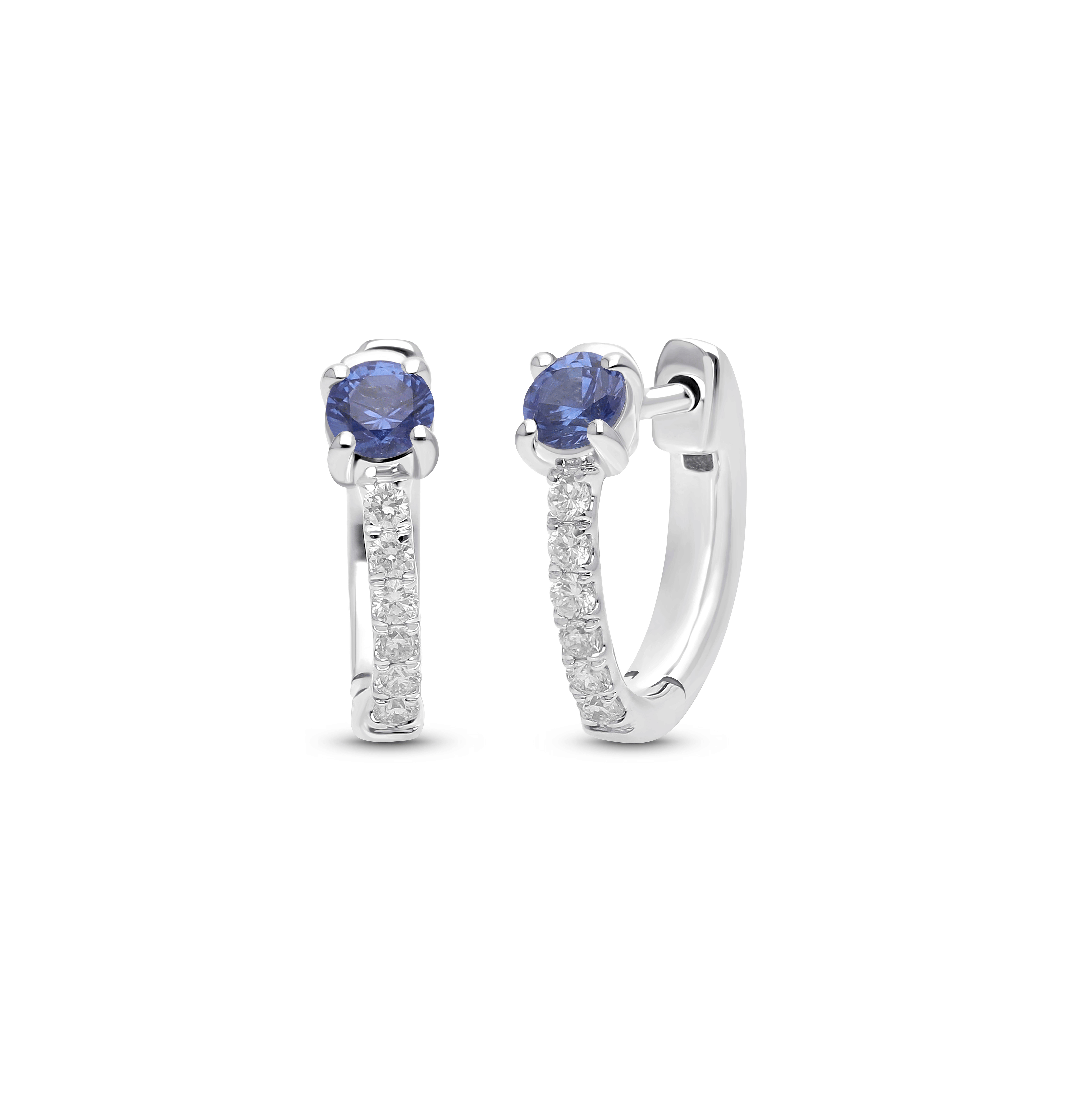 Sabel Collection White Gold Diamond and Blue Sapphire Huggie Hoop Earrings