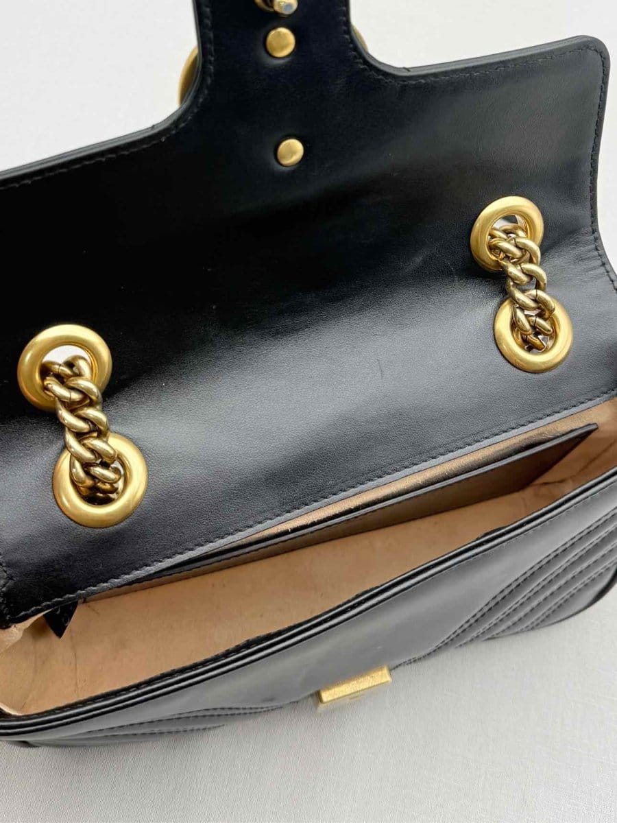 GUCCI GG Marmont Black Chevron Quilted Shoulder Bag