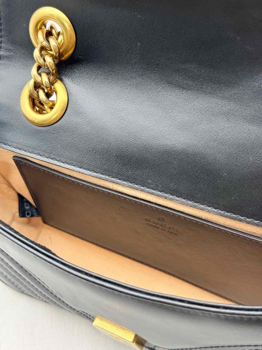 GUCCI GG Marmont Black Chevron Quilted Shoulder Bag