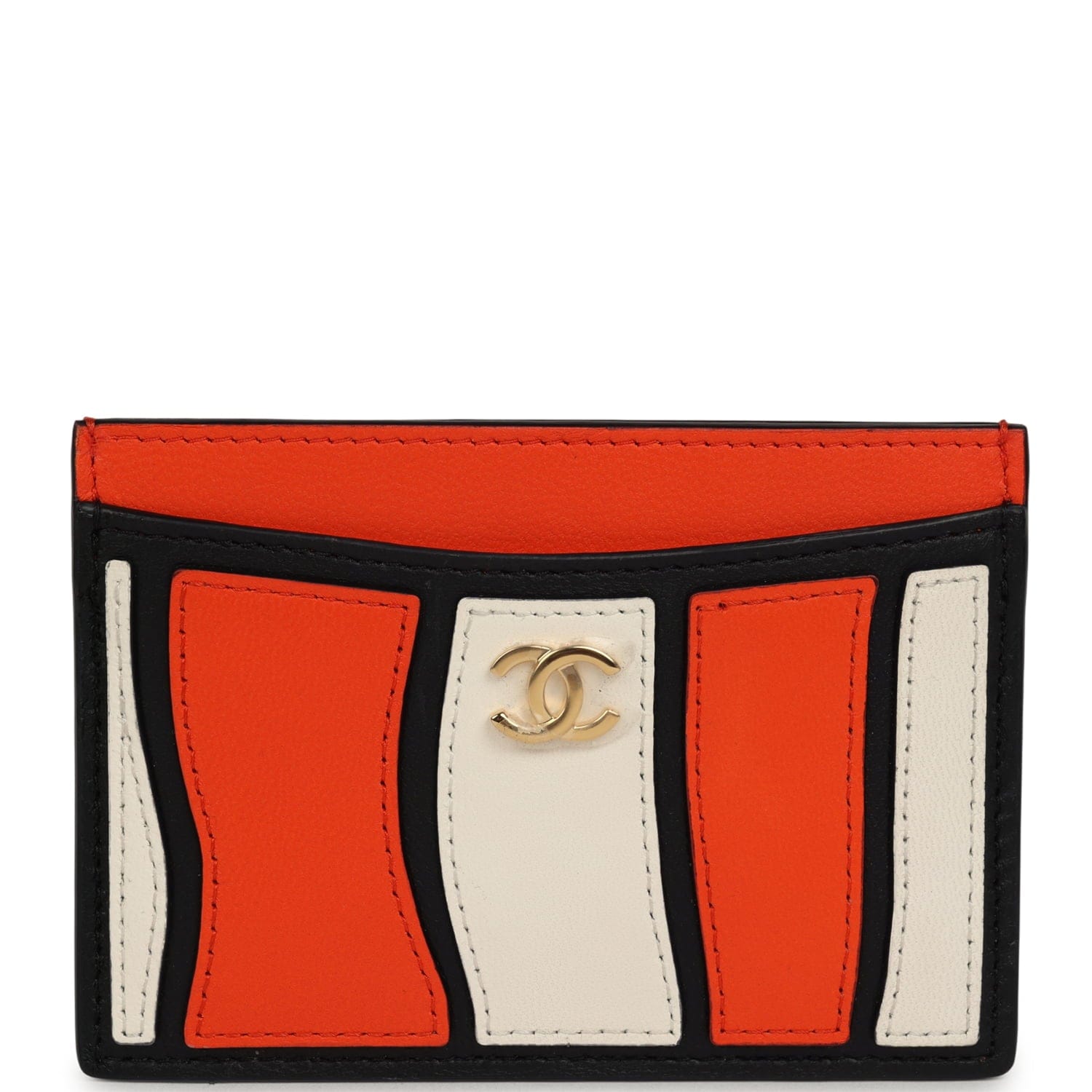 Chanel "Tropicoco" Card Holder Orange, White, Black Lambskin Gold Hardware