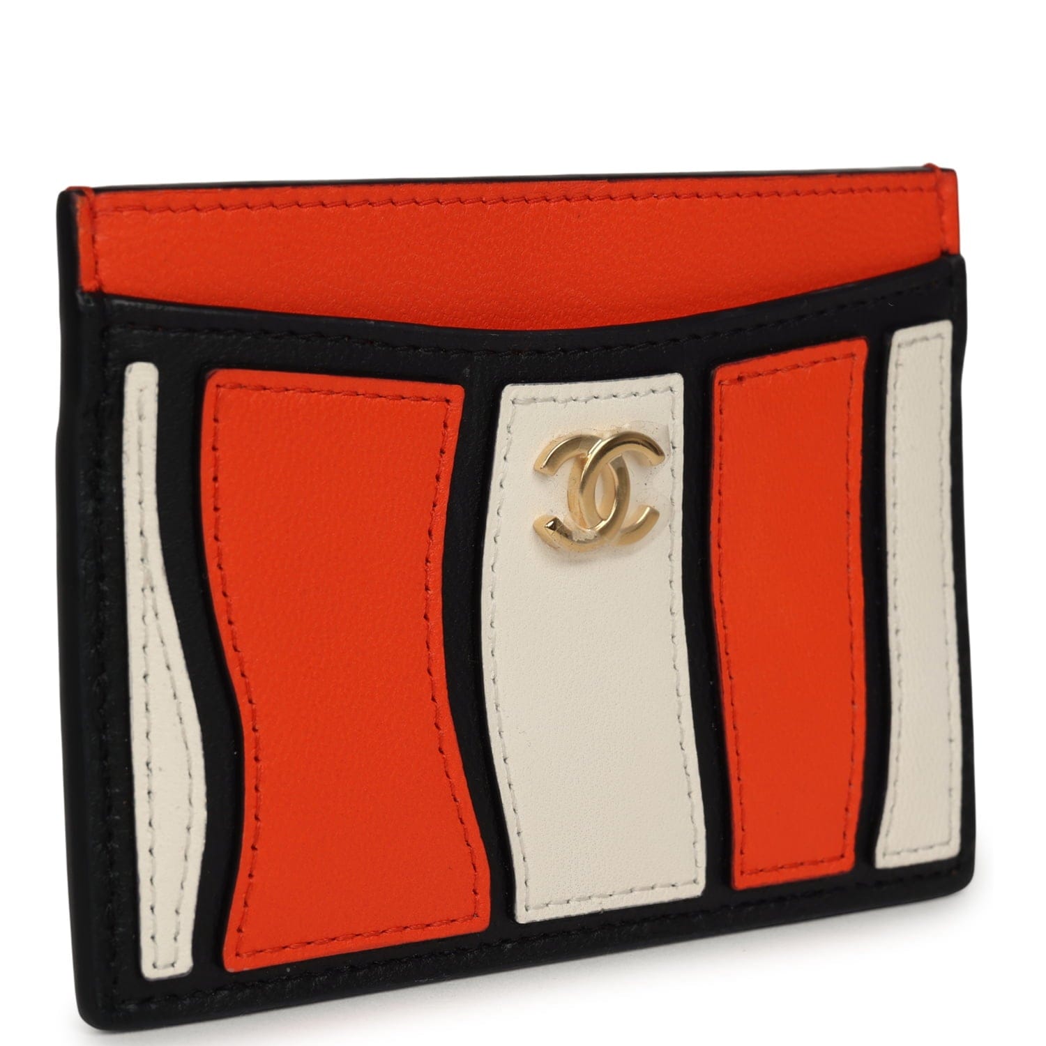 Chanel "Tropicoco" Card Holder Orange, White, Black Lambskin Gold Hardware
