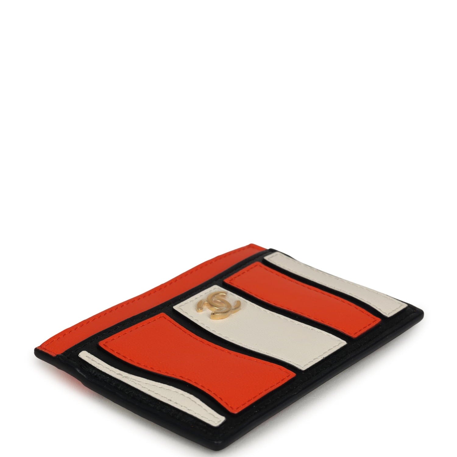 Chanel "Tropicoco" Card Holder Orange, White, Black Lambskin Gold Hardware