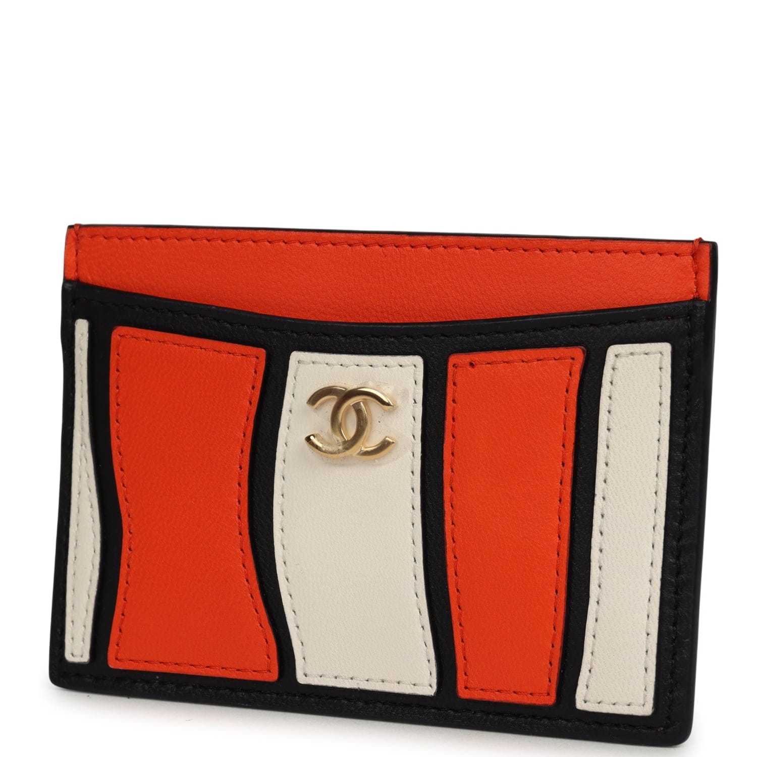 Chanel "Tropicoco" Card Holder Orange, White, Black Lambskin Gold Hardware