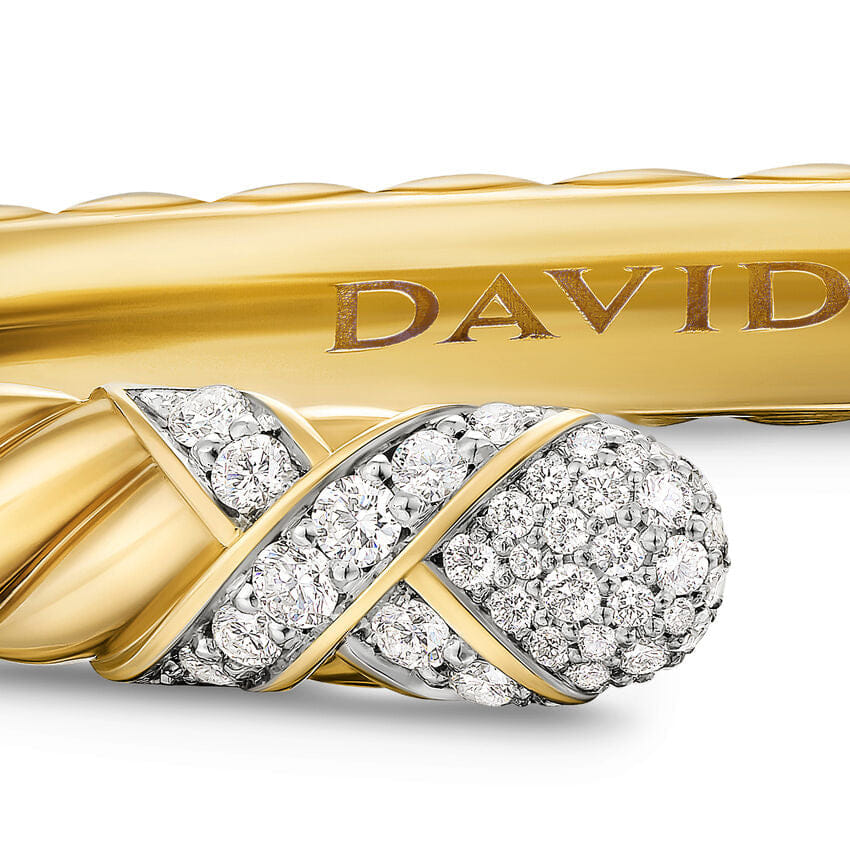 David Yurman Sculpted Cable X Cuff Bracelet in 18K Yellow Gold with Diamonds, 6mm, Size Medium