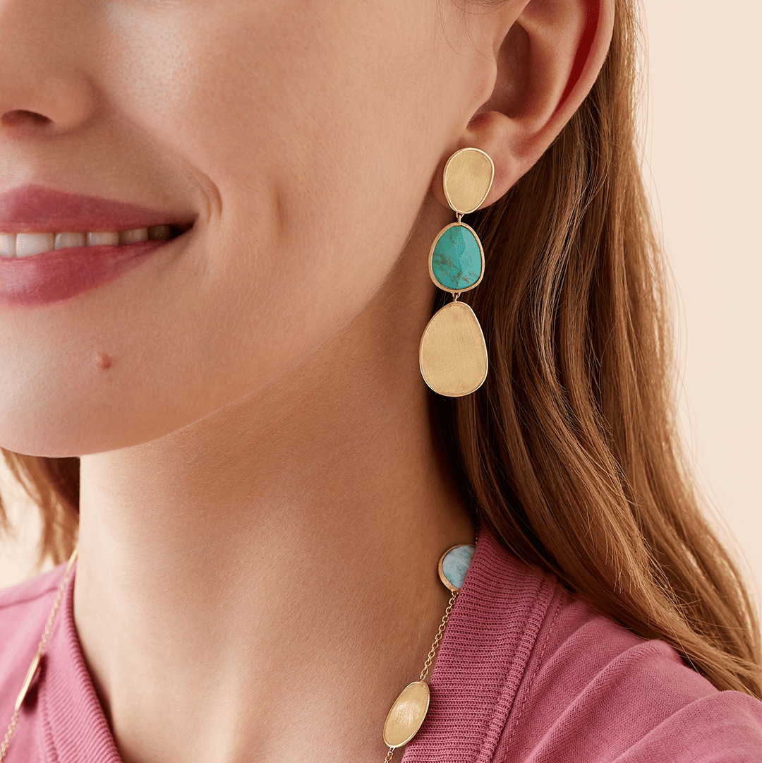 Marco Bicego Lunaria Yellow Gold Three-Drop Turquoise Earrings