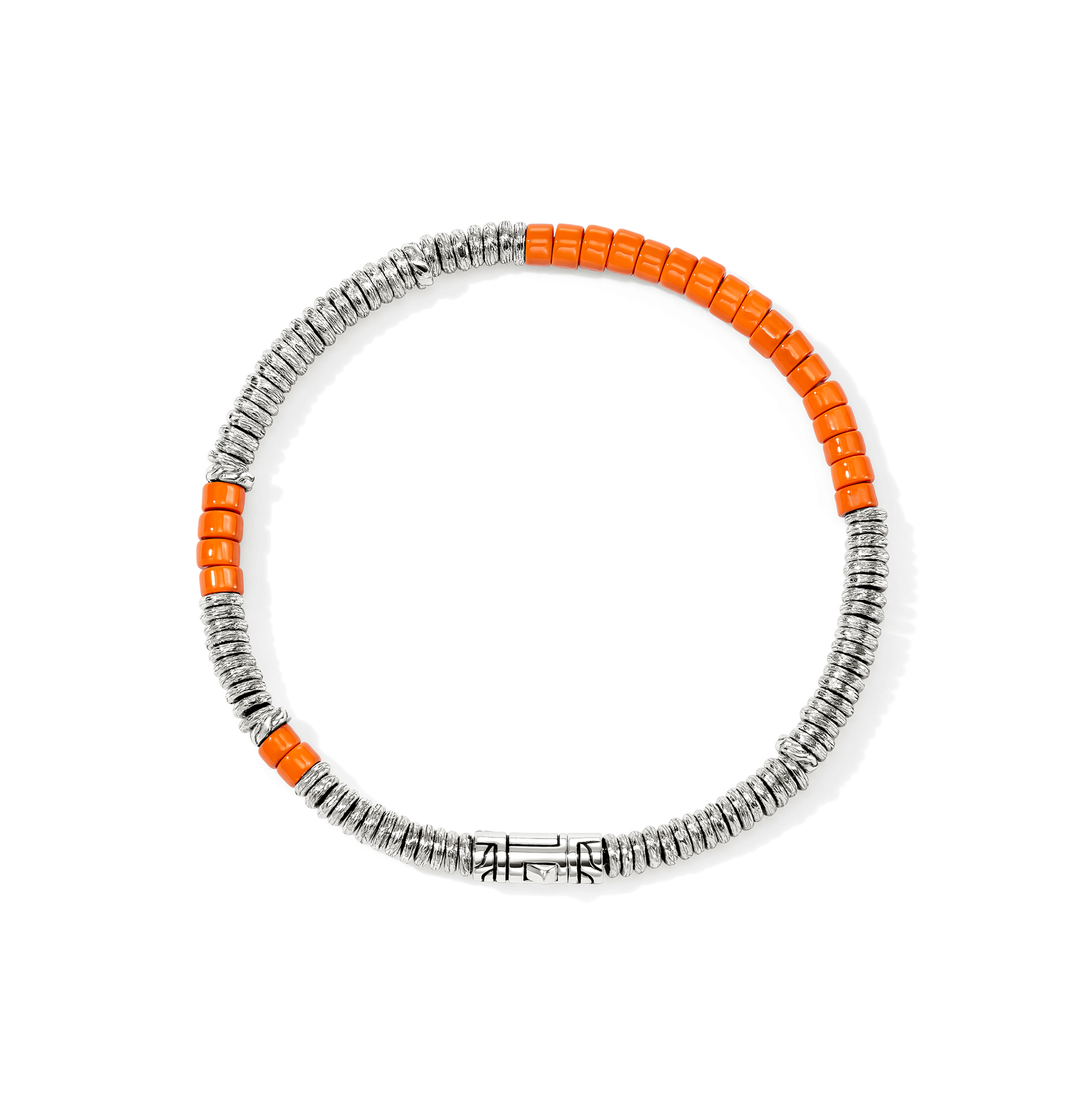 John Hardy Heishi Sterling Silver Orange Enamel Bracelet