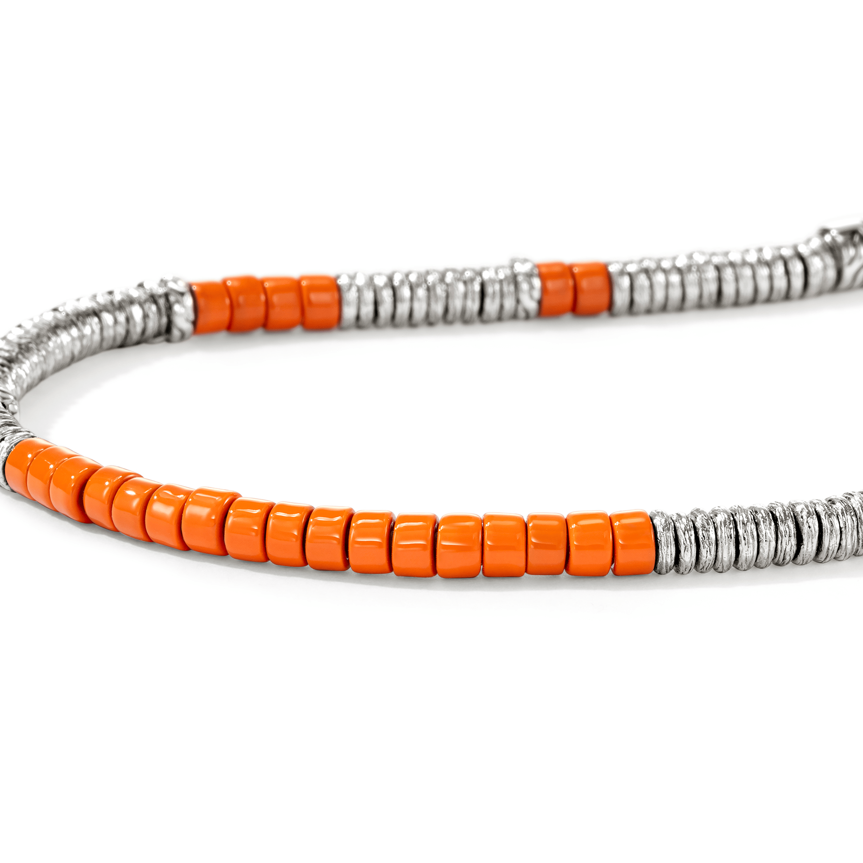 John Hardy Heishi Sterling Silver Orange Enamel Bracelet