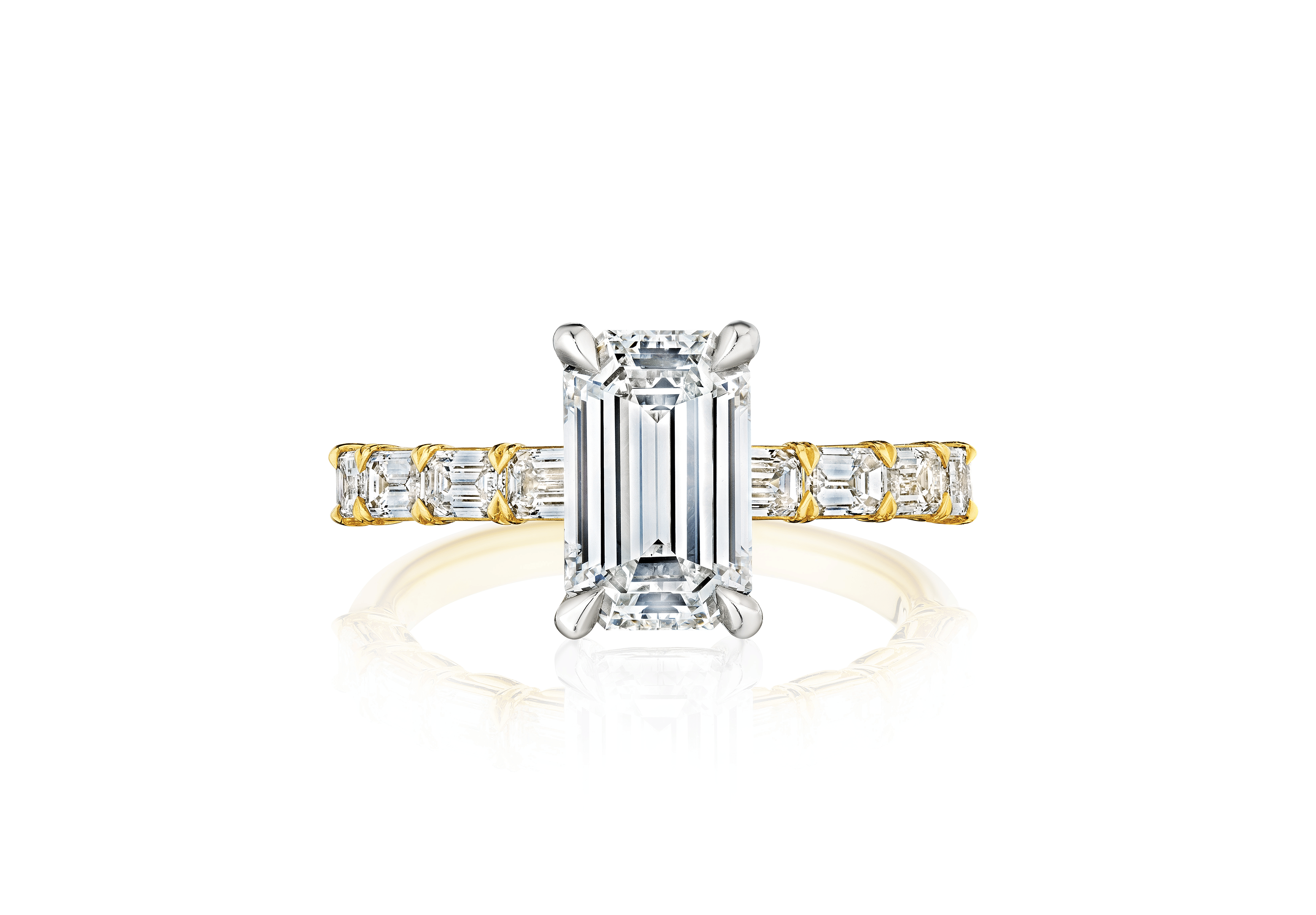 Fink's Exclusive Yellow and White Gold Emerald Cut Engagement Ring