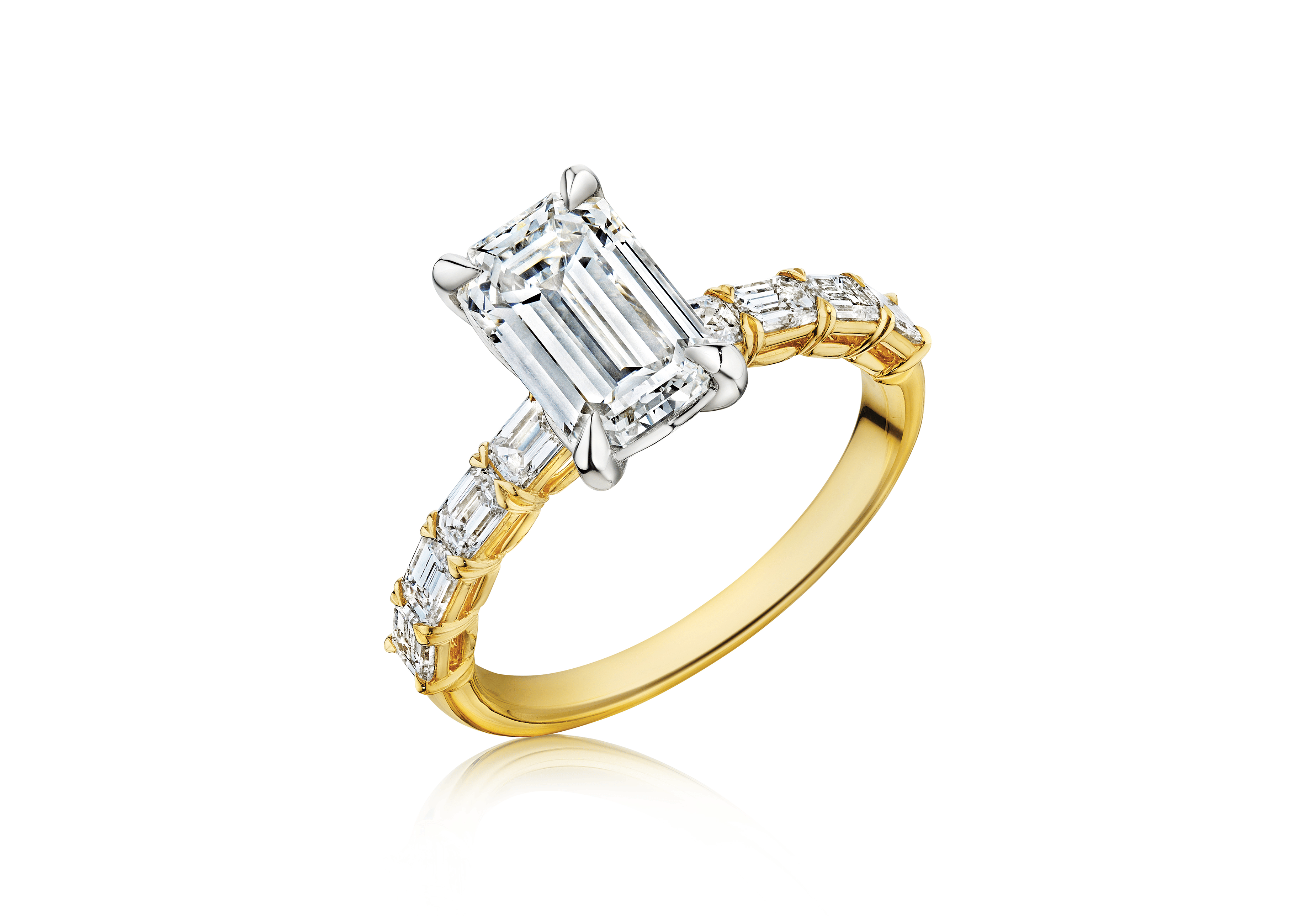 Fink's Exclusive Yellow and White Gold Emerald Cut Engagement Ring