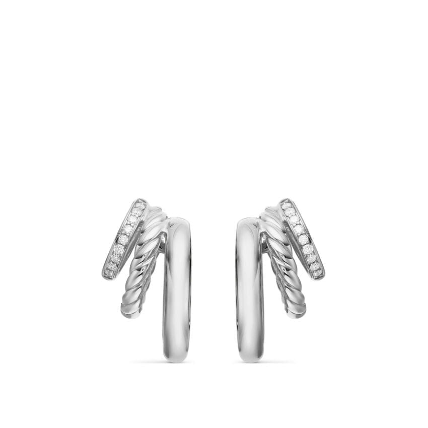 David Yurman DY Mercer Three Row Hoop Earrings in Sterling Silver with Diamonds, 21mm