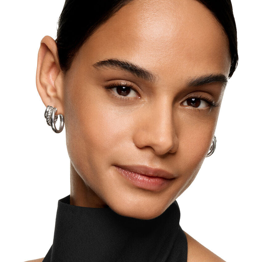 David Yurman DY Mercer Three Row Hoop Earrings in Sterling Silver, 21mm