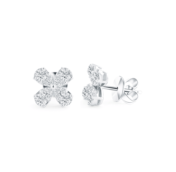 Sabel Collection White Gold Round Diamond Flower Earrings