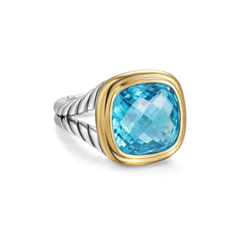 David Yurman Albion Ring in Sterling Silver with 18K Yellow Gold and Blue Topaz, 11mm, Size 6