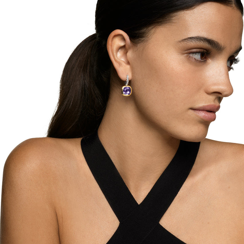 David Yurman Albion Drop Earrings in Sterling Silver with 18K Yellow Gold and Amethyst, 10mm