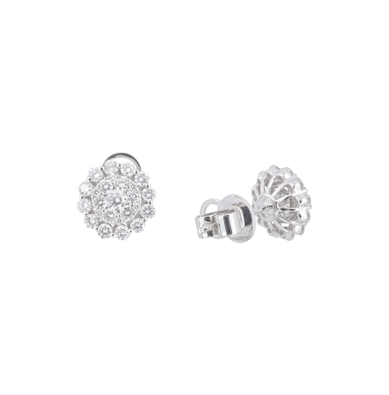 Sabel Collection White Gold Cluster Diamond Flower Earrings