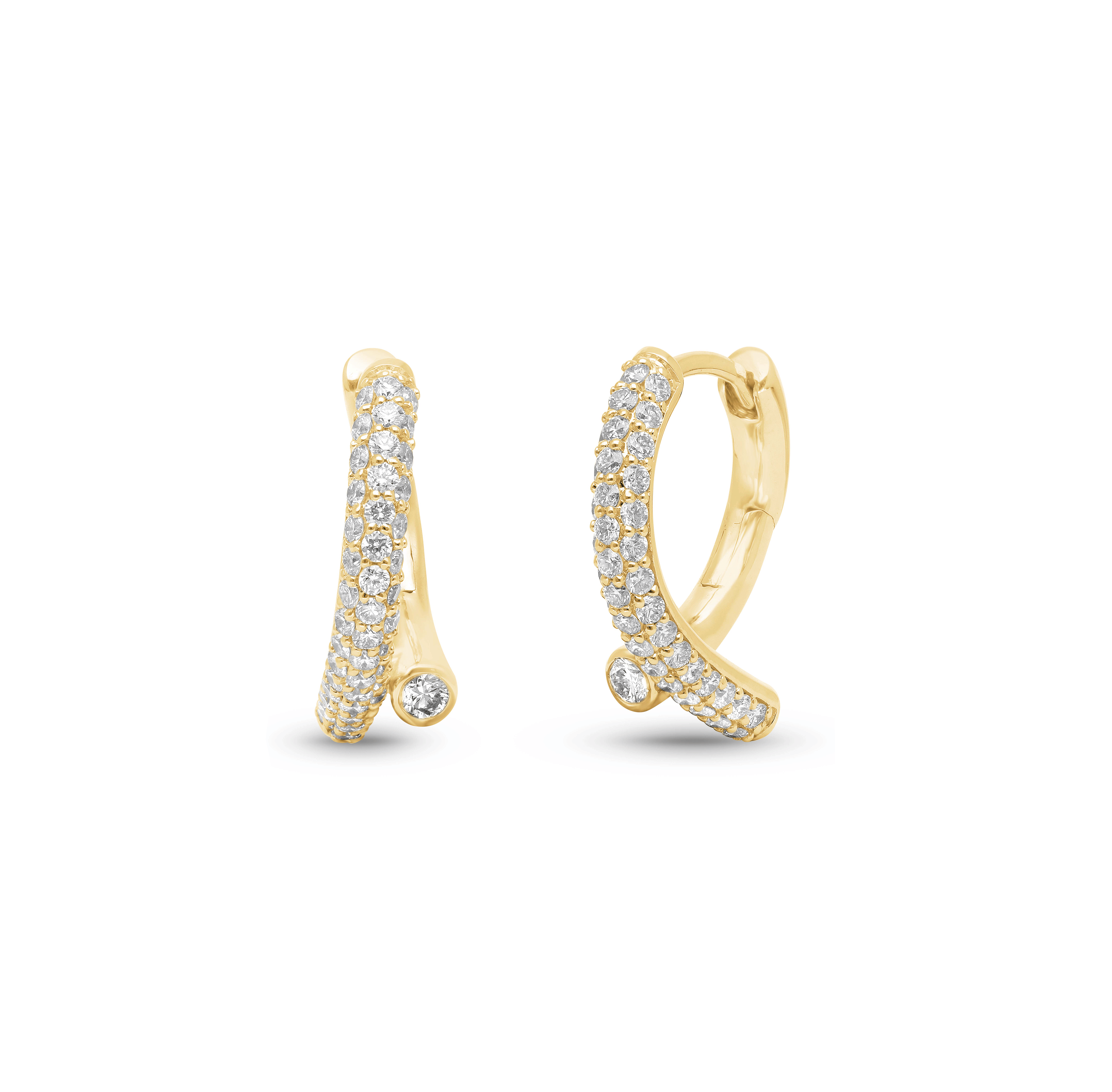 Sabel Collection Yellow Gold Diamond Crossover Hoop Earrings