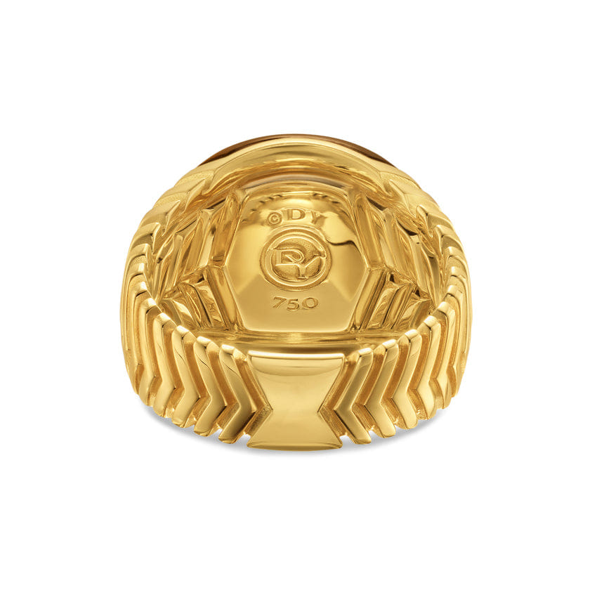 David Yurman Chevron Signet Ring in 18K Yellow Gold with Tiger's Eye, 18mm, Size 9