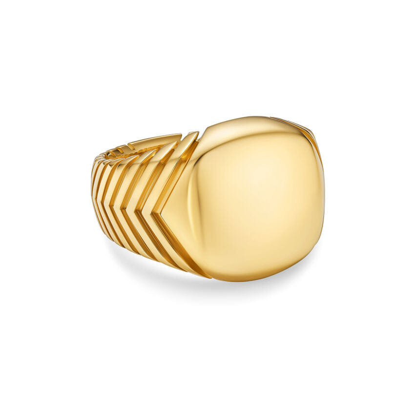 David Yurman Chevron Signet Ring in 18K Yellow Gold, 18mm, Size 9