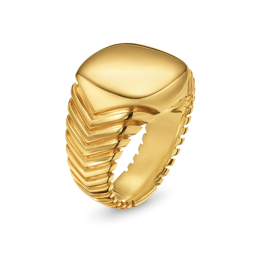 David Yurman Chevron Signet Ring in 18K Yellow Gold, 18mm, Size 9