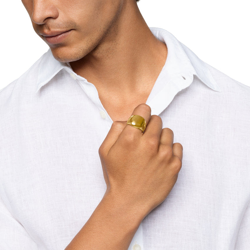 David Yurman Chevron Signet Ring in 18K Yellow Gold, 18mm, Size 9
