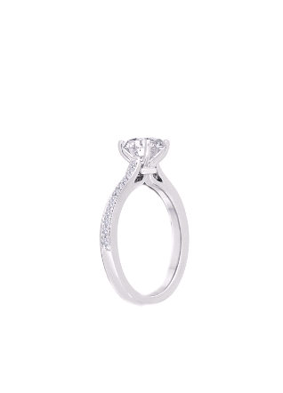 Fink's Exclusive Round Diamond and Diamond Pavé Shank Engagement Ring in White Gold