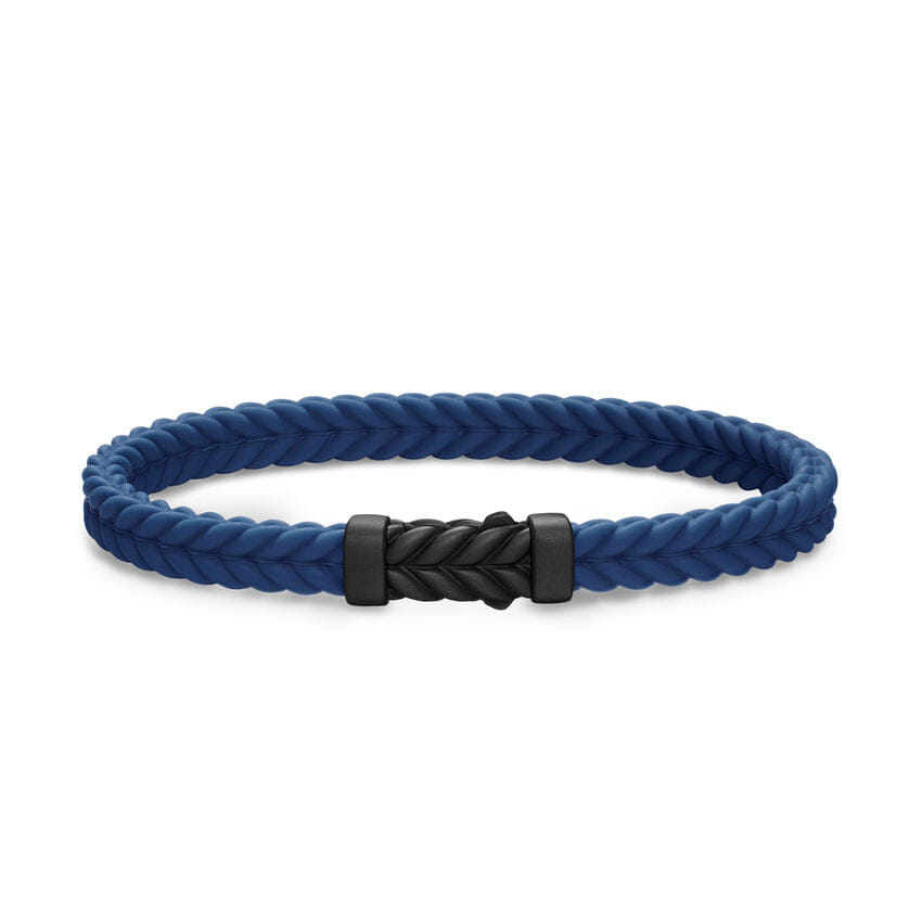 David Yurman Chevron Bracelet in Blue Rubber with Black Titanium, 6mm, Size Medium
