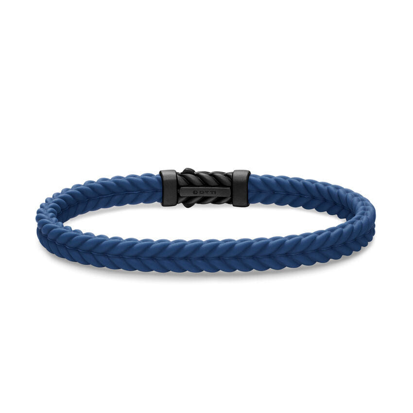 David Yurman Chevron Bracelet in Blue Rubber with Black Titanium, 6mm, Size Medium