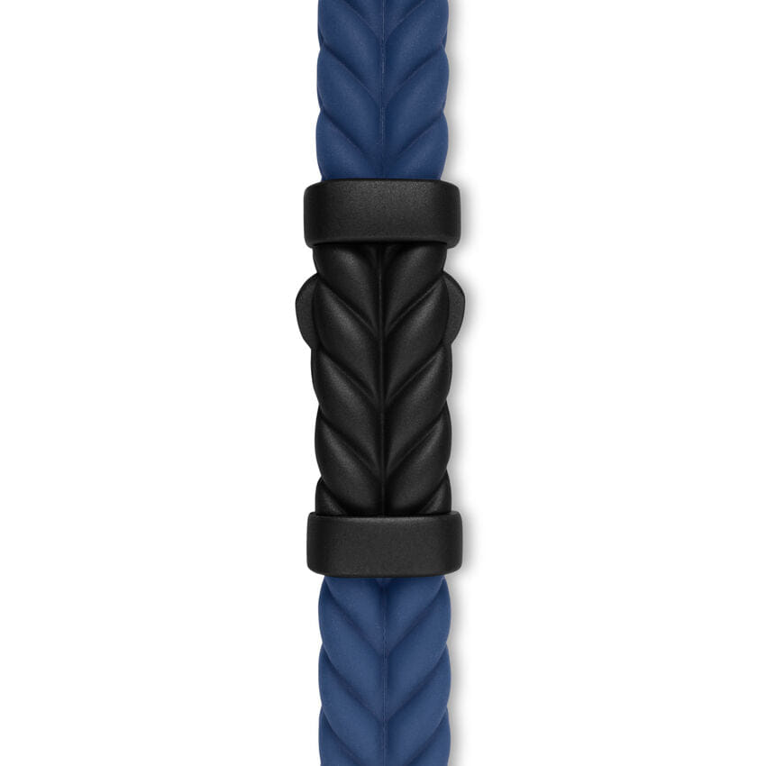 David Yurman Chevron Bracelet in Blue Rubber with Black Titanium, 6mm, Size Medium