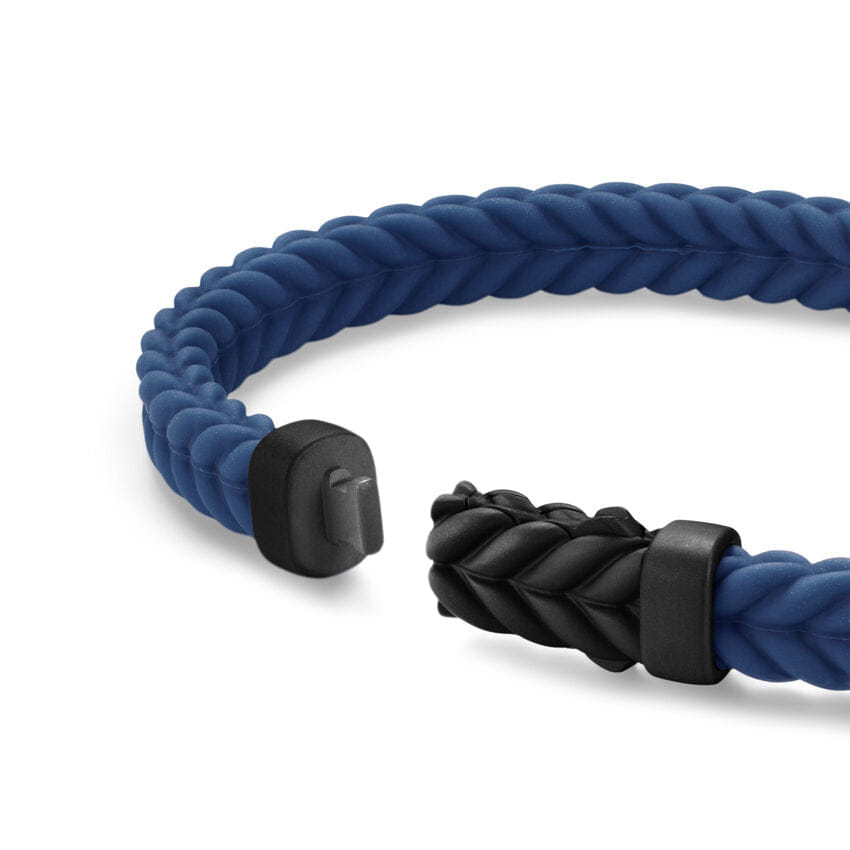 David Yurman Chevron Bracelet in Blue Rubber with Black Titanium, 6mm, Size Medium