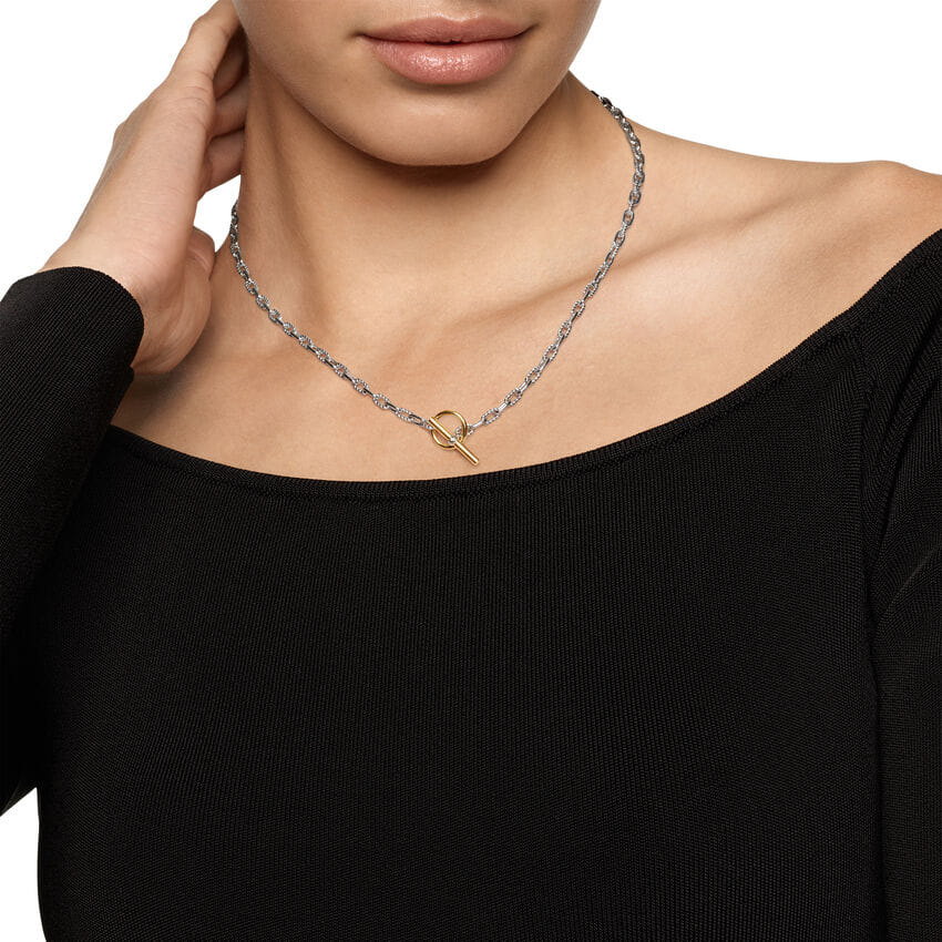 David Yurman DY Madison Toggle Chain Necklace in Sterling Silver with 18K Yellow Gold, 3mm, 17"