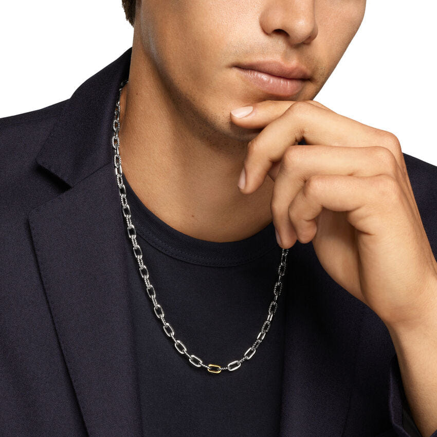 David Yurman DY Madison Chain Necklace in Sterling Silver with 18K Yellow Gold, 6mm, 22"