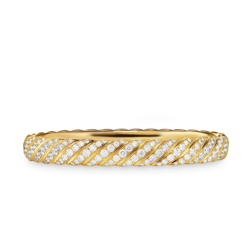 David Yurman Sculpted Cable Bangle Bracelet in 18K Yellow Gold with Diamonds, 8mm, Size Medium