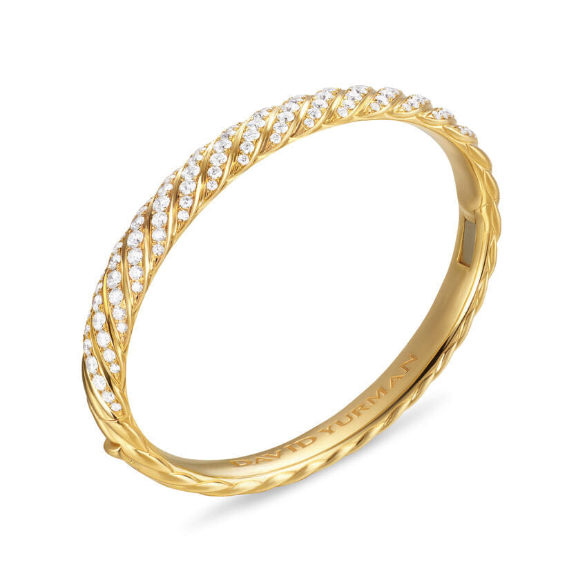 David Yurman Sculpted Cable Bangle Bracelet in 18K Yellow Gold with Diamonds, 8mm, Size Medium