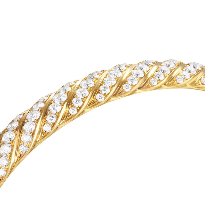 David Yurman Sculpted Cable Bangle Bracelet in 18K Yellow Gold with Diamonds, 8mm, Size Medium
