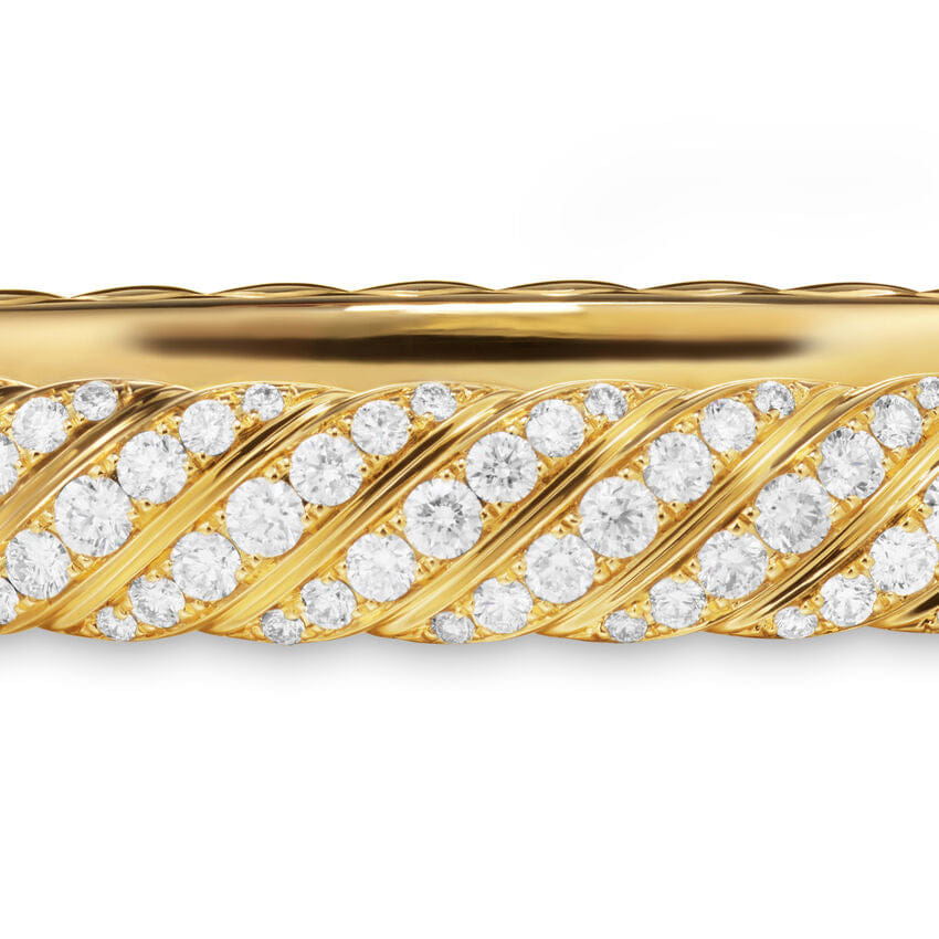 David Yurman Sculpted Cable Bangle Bracelet in 18K Yellow Gold with Diamonds, 8mm, Size Medium