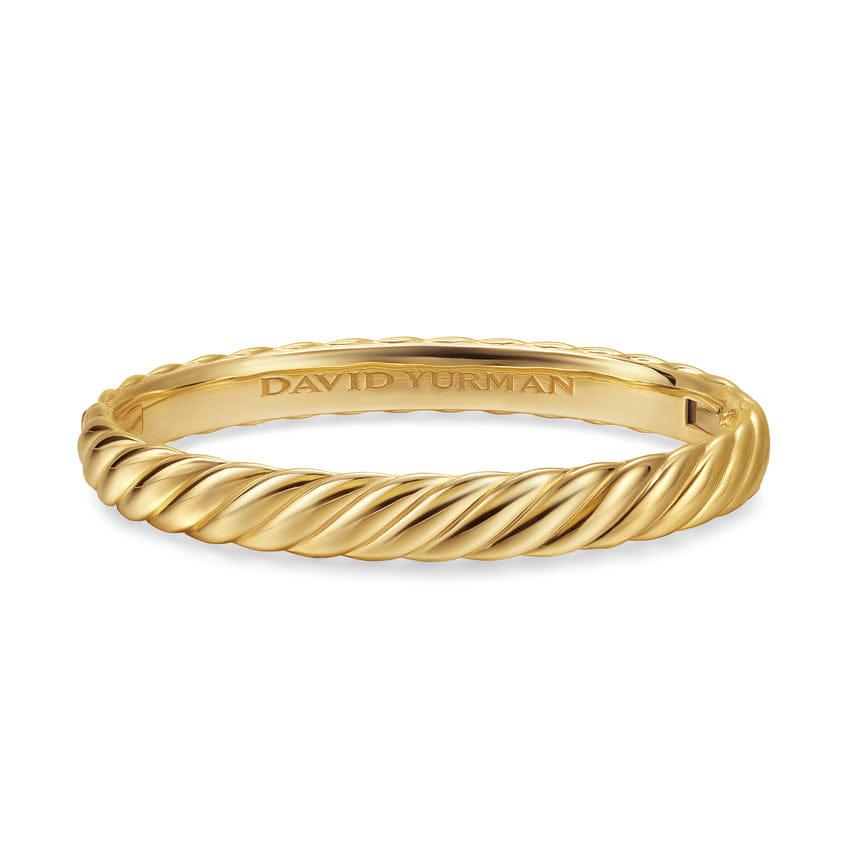 David Yurman Sculpted Cable Bangle Bracelet in 18K Yellow Gold, 8mm, Size Large