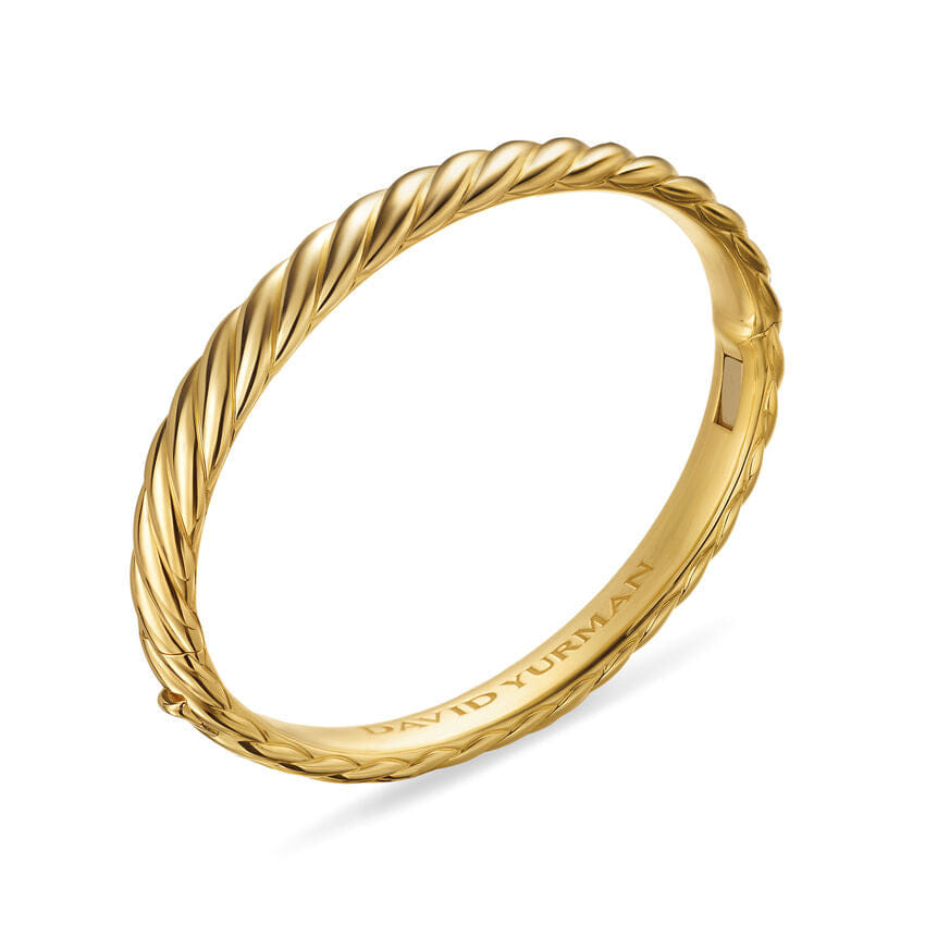 David Yurman Sculpted Cable Bangle Bracelet in 18K Yellow Gold, 8mm, Size Large