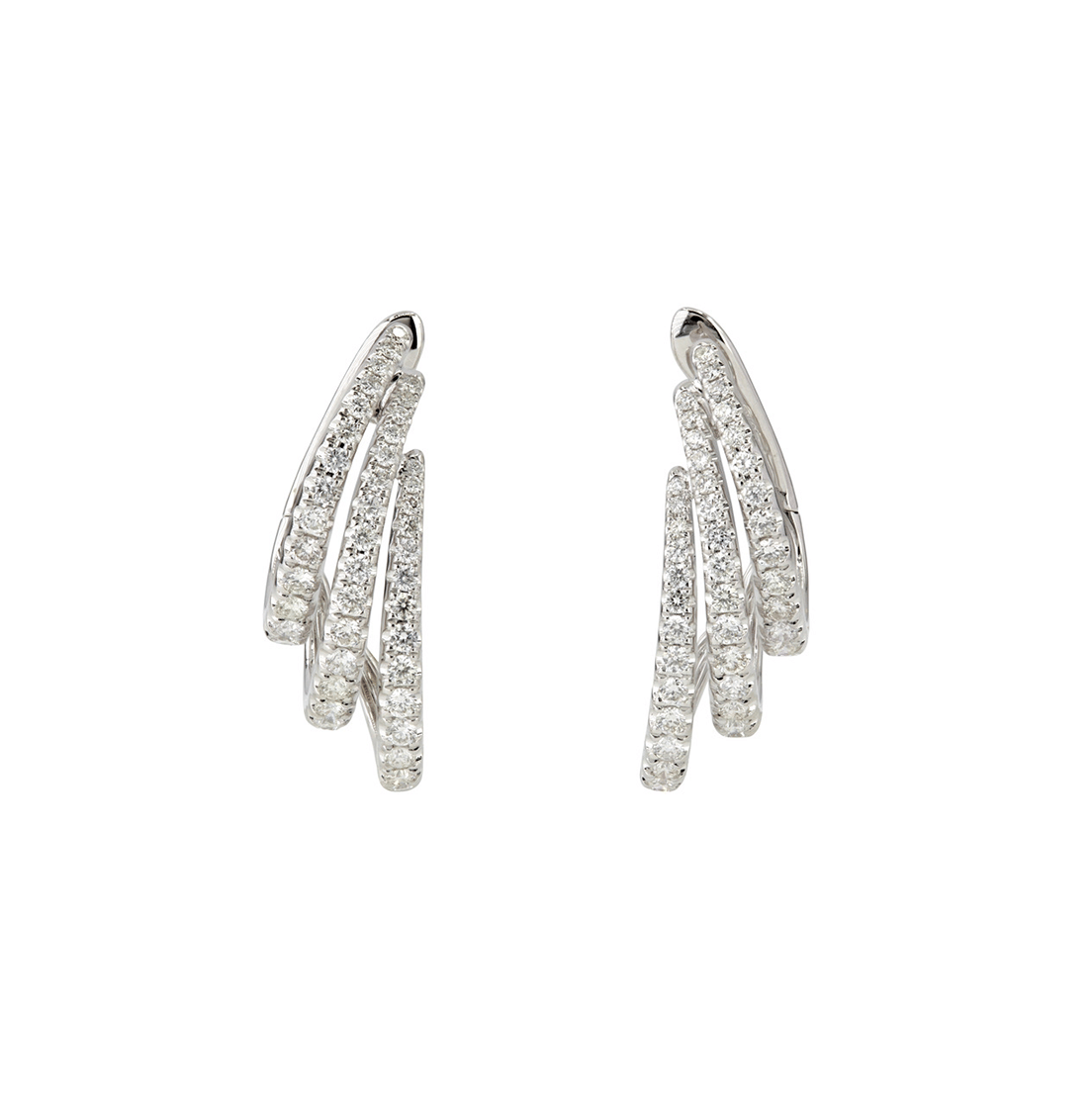 Sabel Collection White Gold Triple Hoop Diamond Earrings