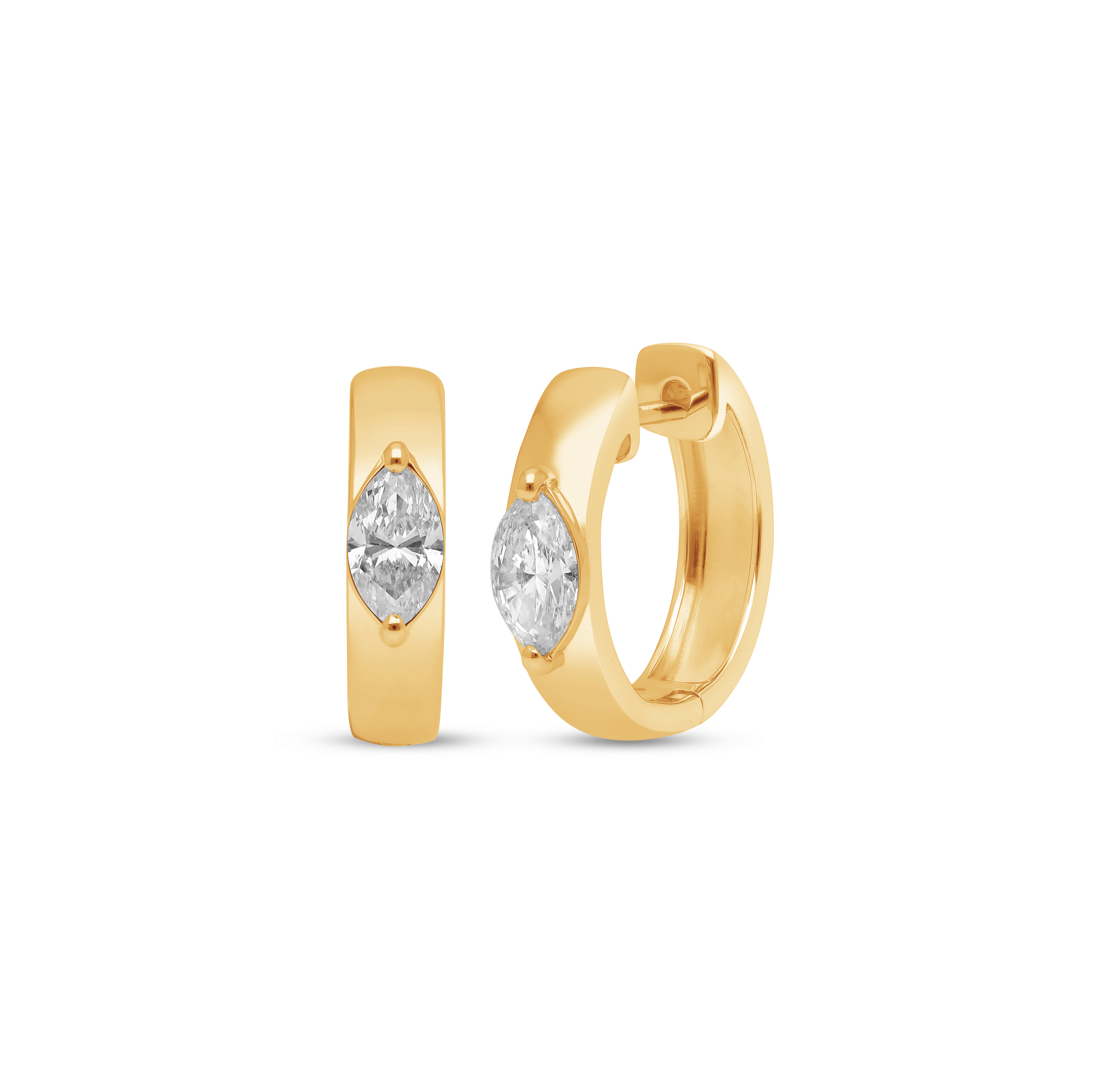 Sabel Collection Yellow Gold Hoop Earrings with Marquise Diamonds