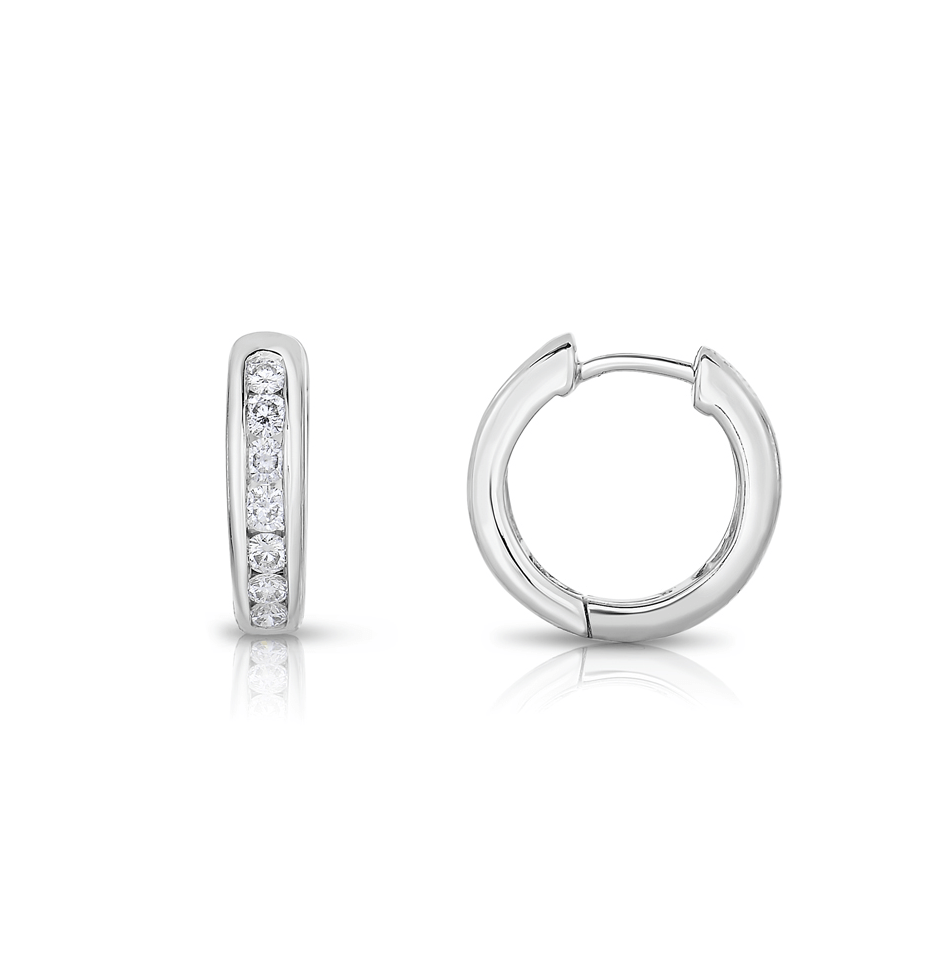 Sabel Collection White Gold Diamond Channel Huggie Hoop Earrings