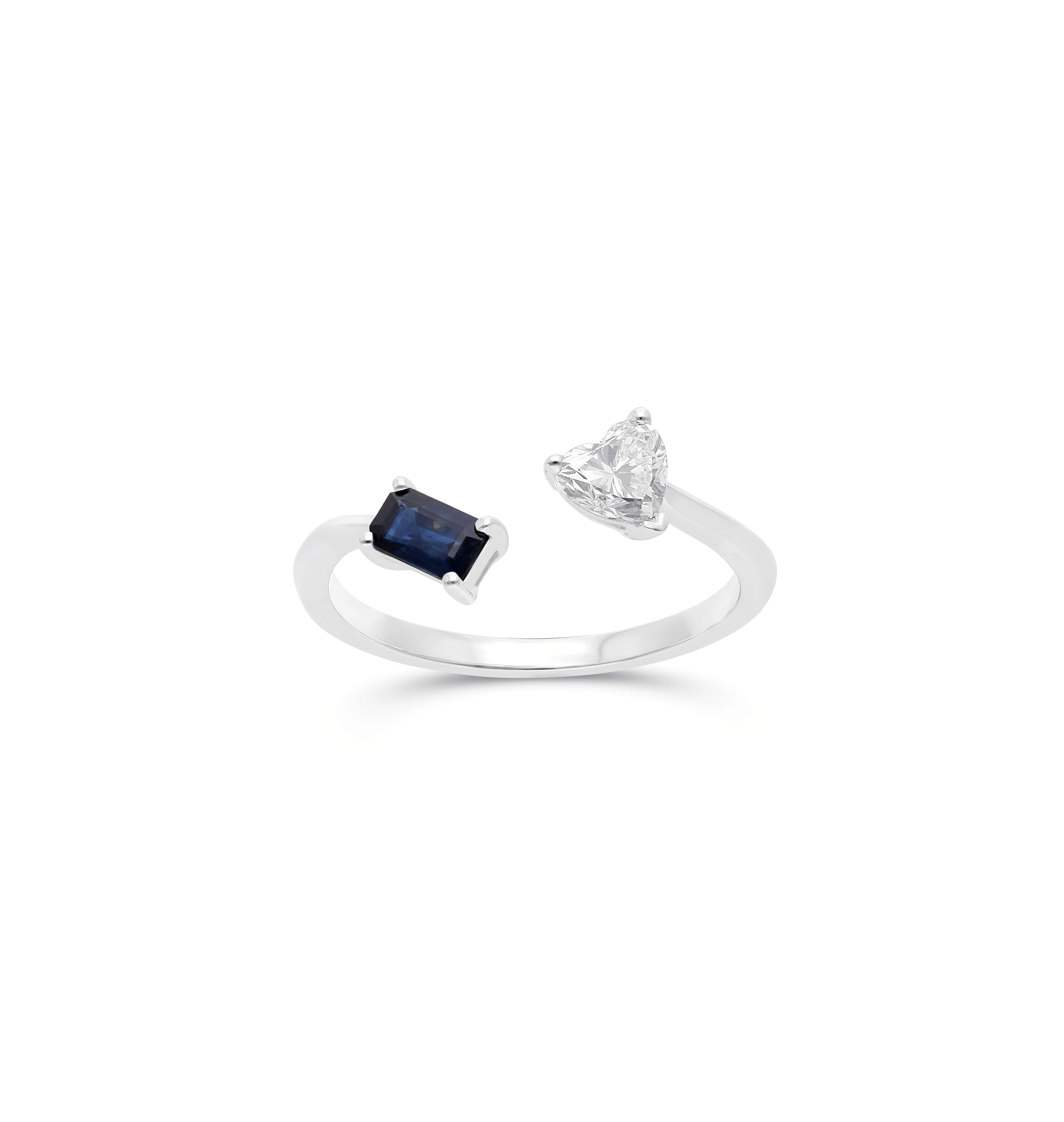 Sabel Collection White Gold Blue Sapphire and Heart Diamond Ring
