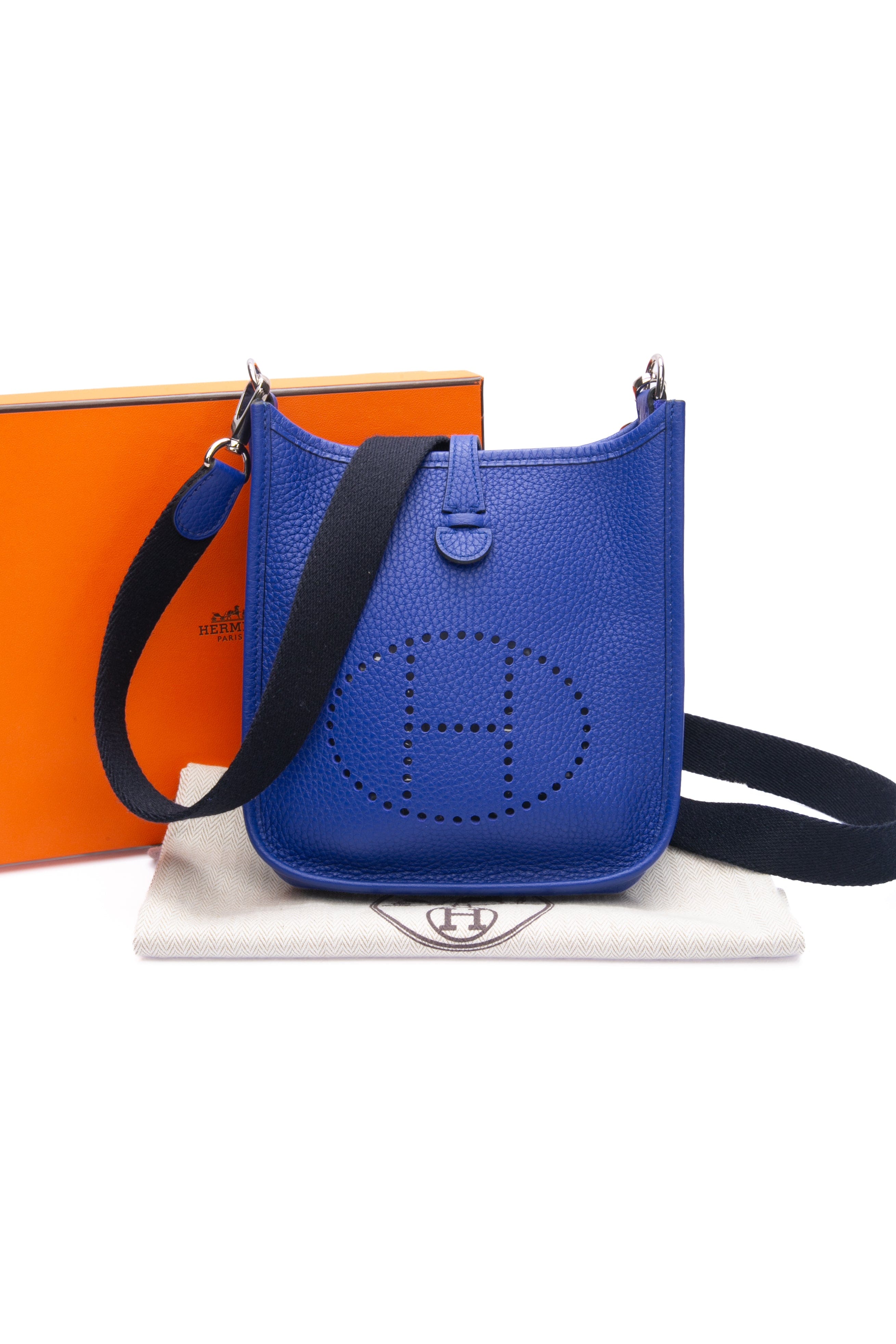 HERMES Bleu Electrique Evelyne TPM Clemence Leather Crossbody Bag