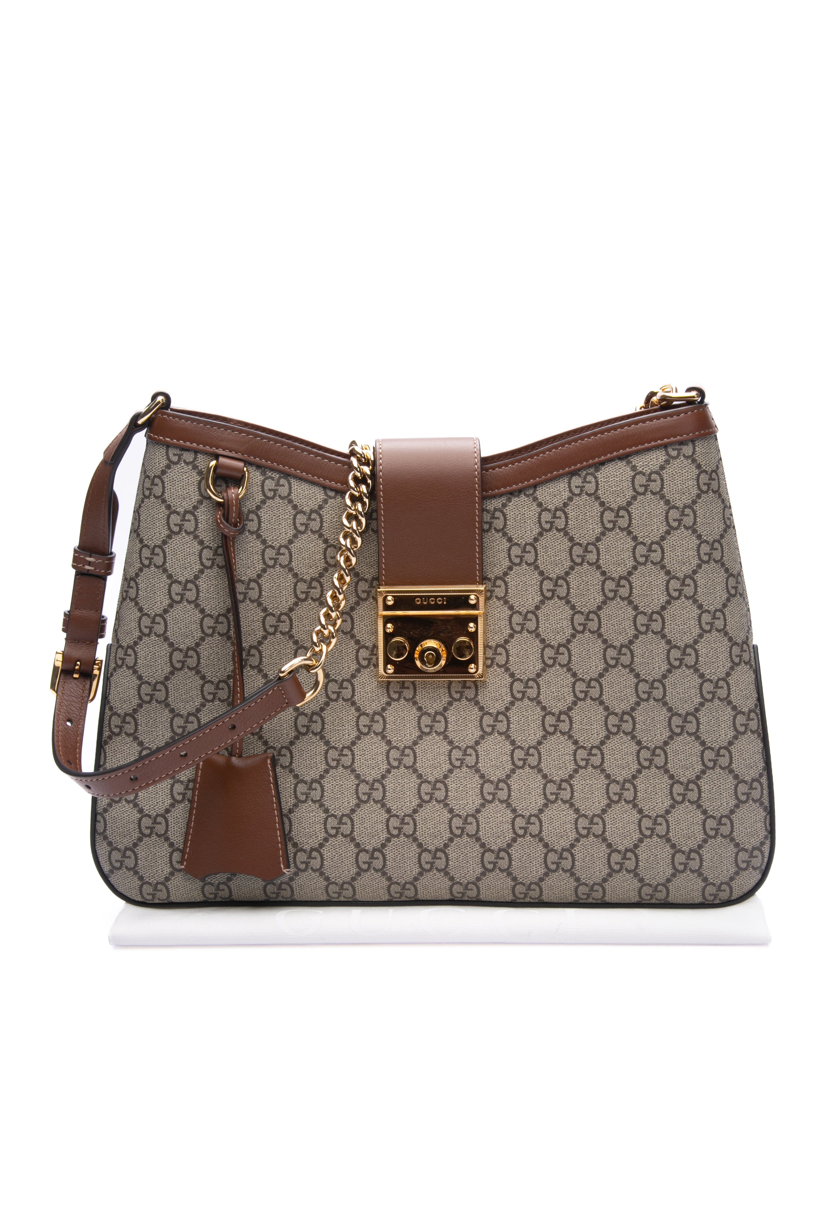 GUCCI GG Supreme Monogram Beige Ebony Brown Sugar Medium Padlock Shoulder Bag