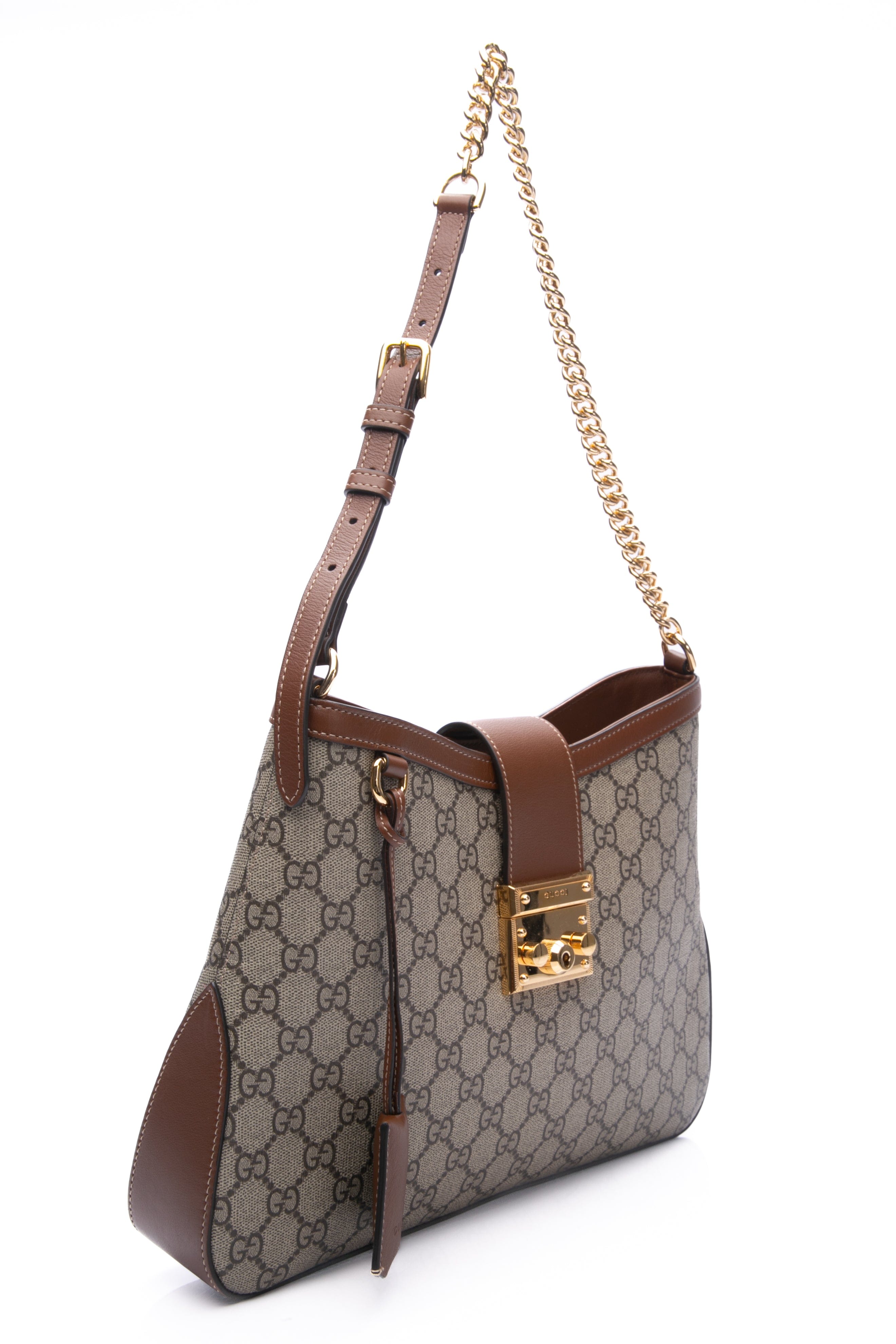 GUCCI GG Supreme Monogram Beige Ebony Brown Sugar Medium Padlock Shoulder Bag