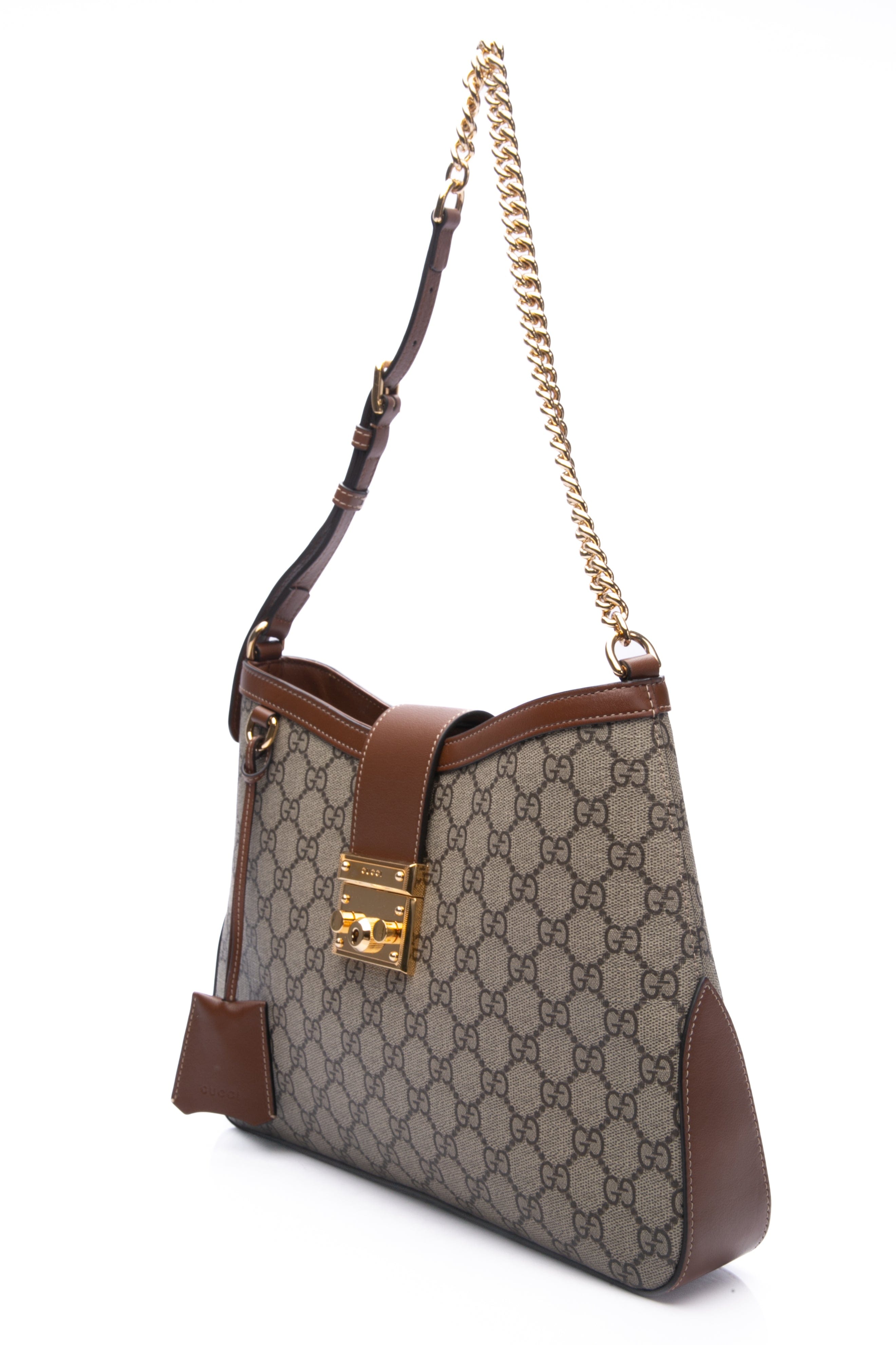 GUCCI GG Supreme Monogram Beige Ebony Brown Sugar Medium Padlock Shoulder Bag