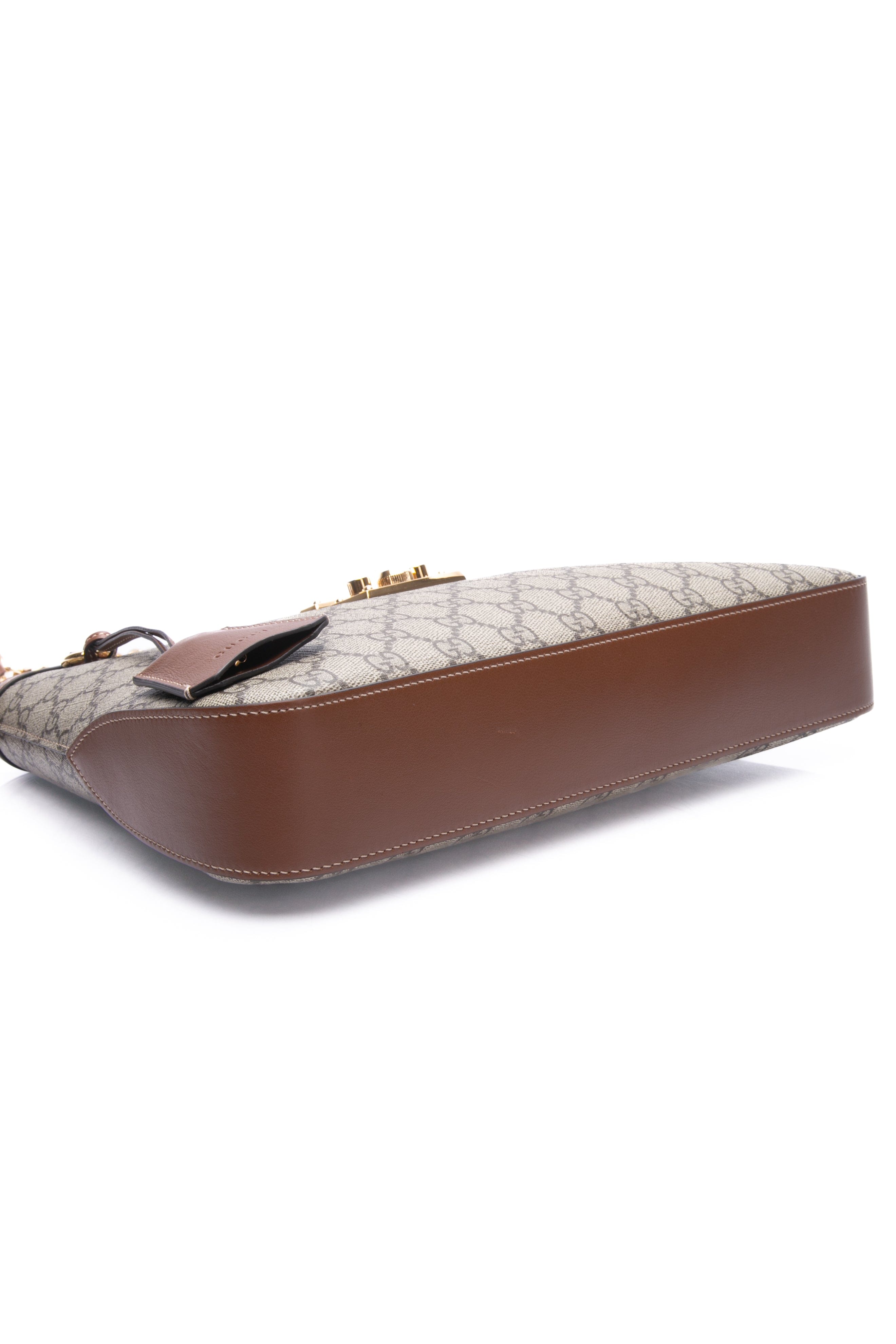 GUCCI GG Supreme Monogram Beige Ebony Brown Sugar Medium Padlock Shoulder Bag