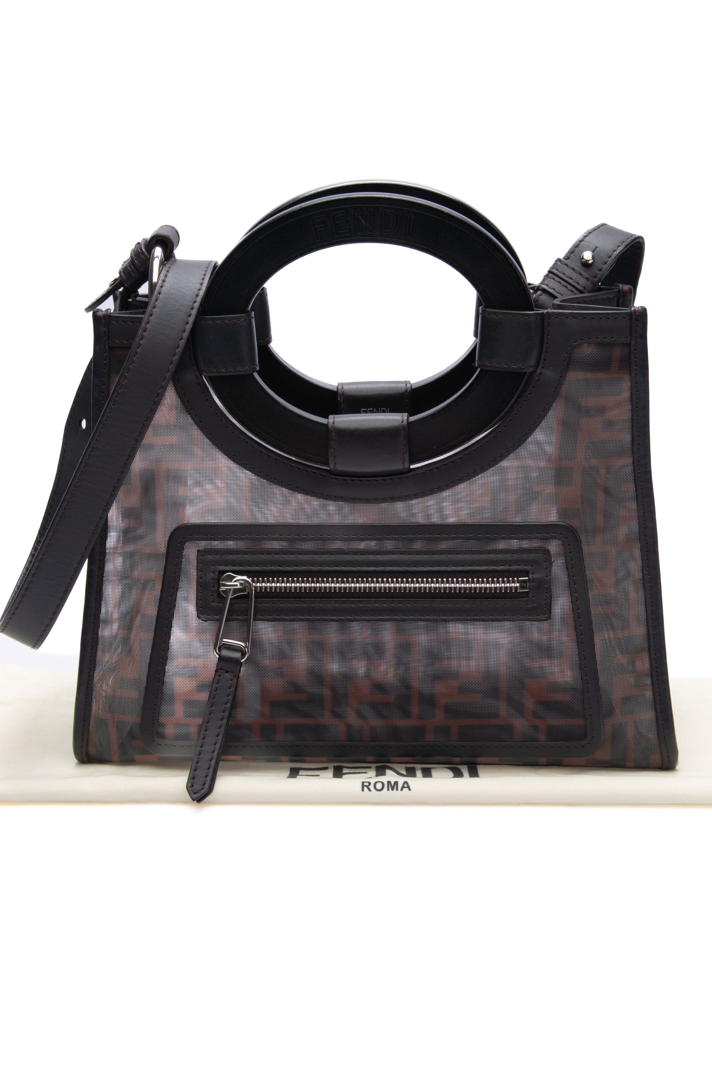 FENDI Brown Zucca Mesh Body Small Runaway Shoulder Bag