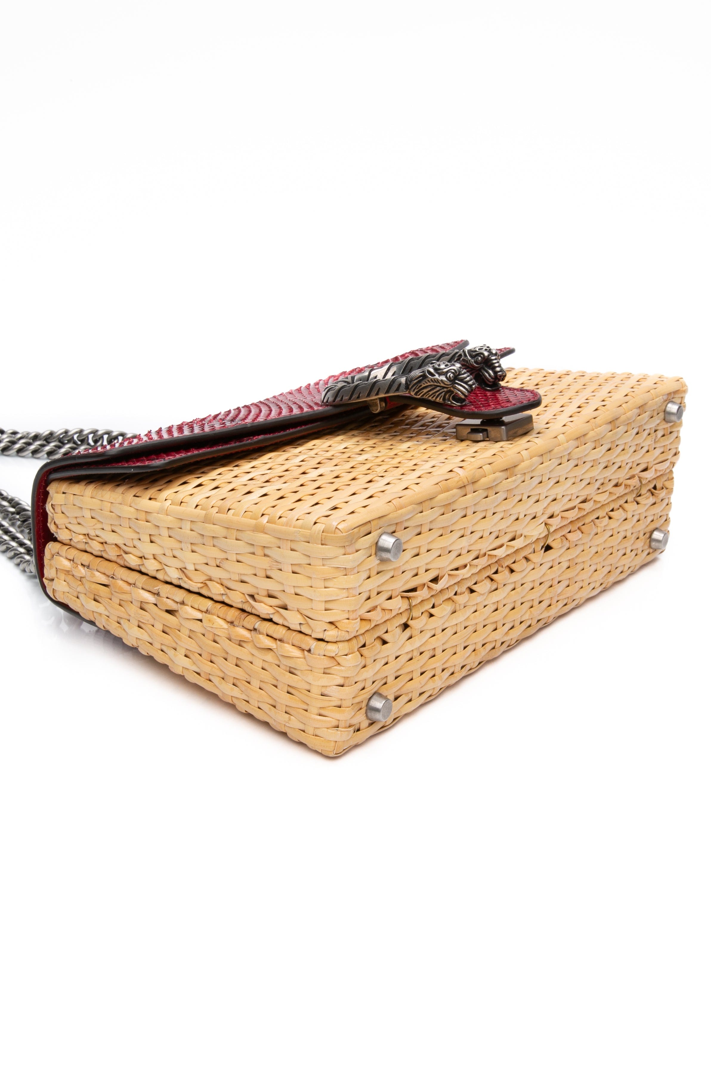 GUCCI Dionysus Red Snakeskin & Wicker Anaconda Rattan Medium Shoulder Bag