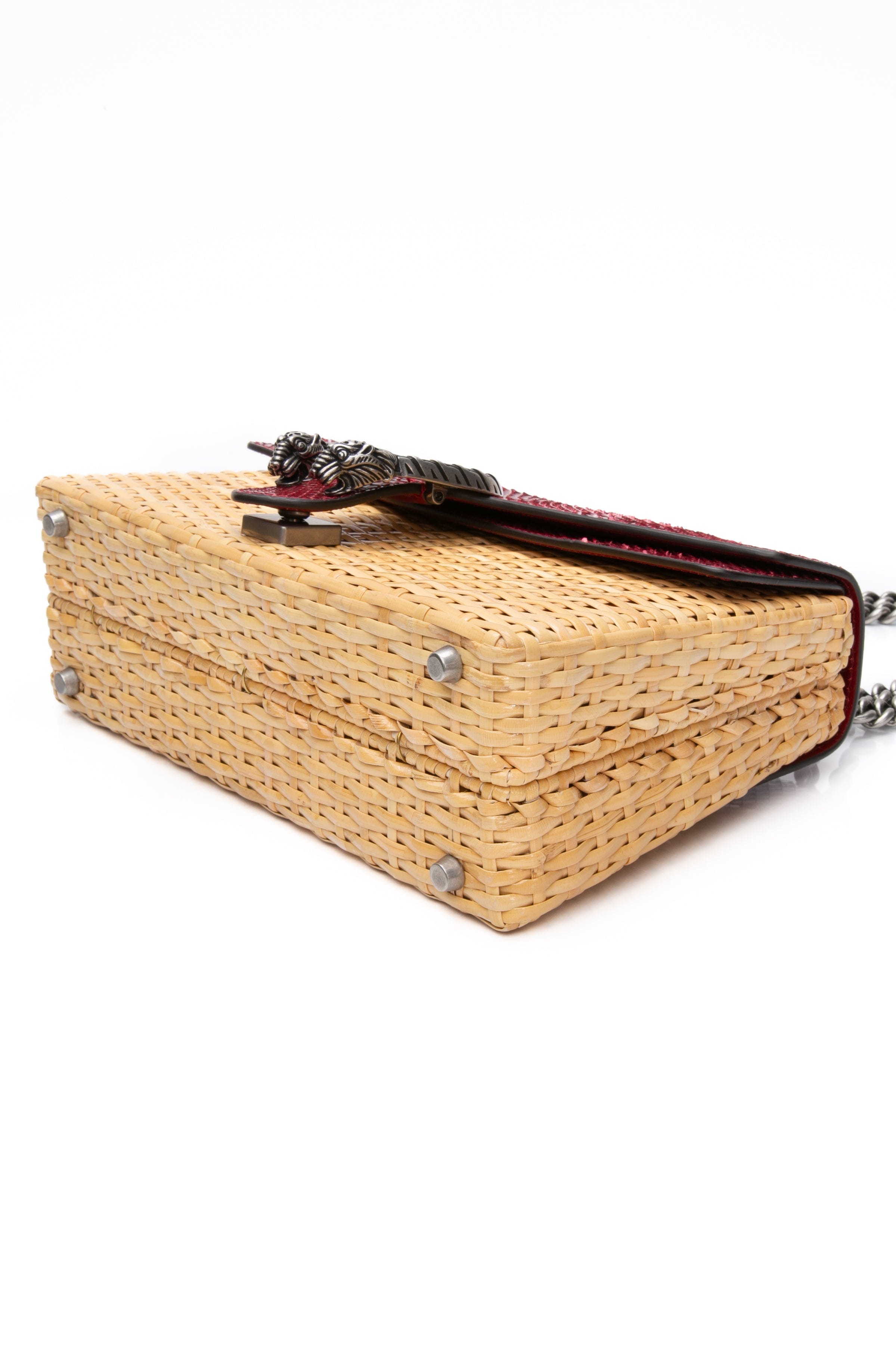 GUCCI Dionysus Red Snakeskin & Wicker Anaconda Rattan Medium Shoulder Bag